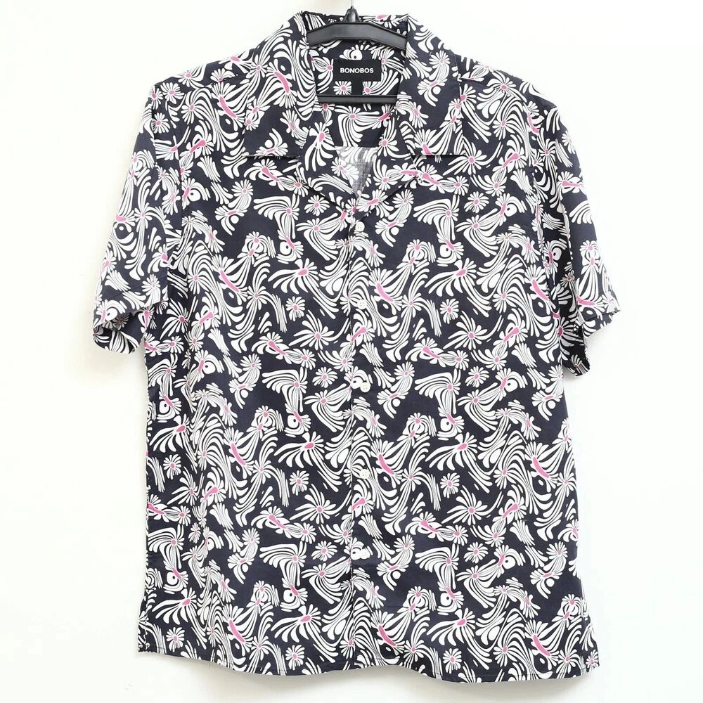 Bonobos Short Sleeve Men's Shirt Printed Buttondown Black Hawaiian XL 288498